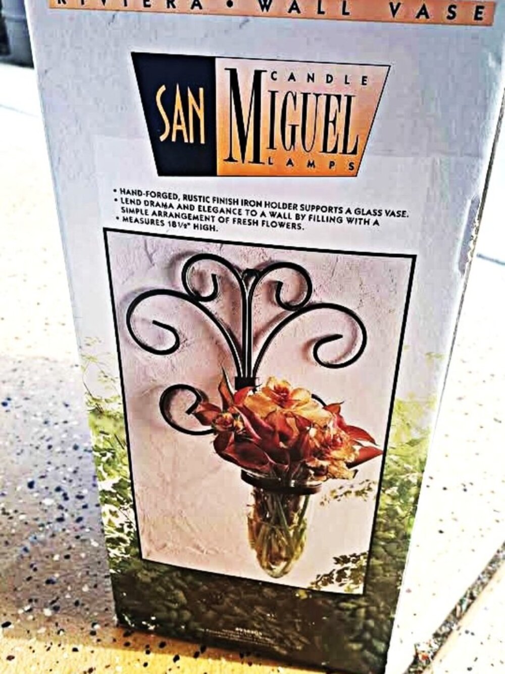 NWT San Miguel Tuscan Black Wrought Iron and Glass Wall Vase